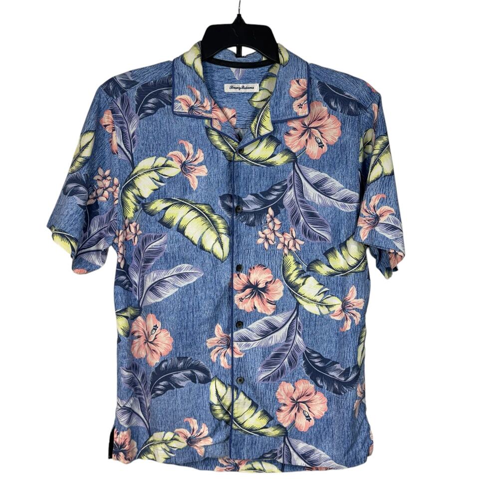 Tommy Bahama Medium Mens Hawaiian Shirt Button-Up Floral Short Sleeve Silk Blend
